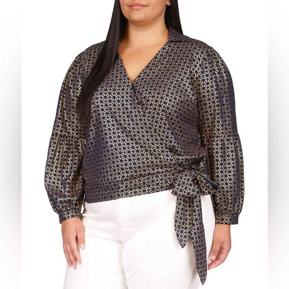 MICHAEL KORS Women's Metallic Chain-Print Wrap Top